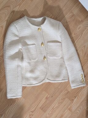 White Tweed Jacket With Gold Buttons Size S